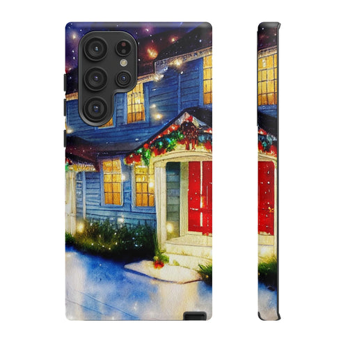 Festive Christmas Decorations on a Row of Townhomes - Impact Resistant Phone Case Samsung Galaxy S22 Ultra Matte